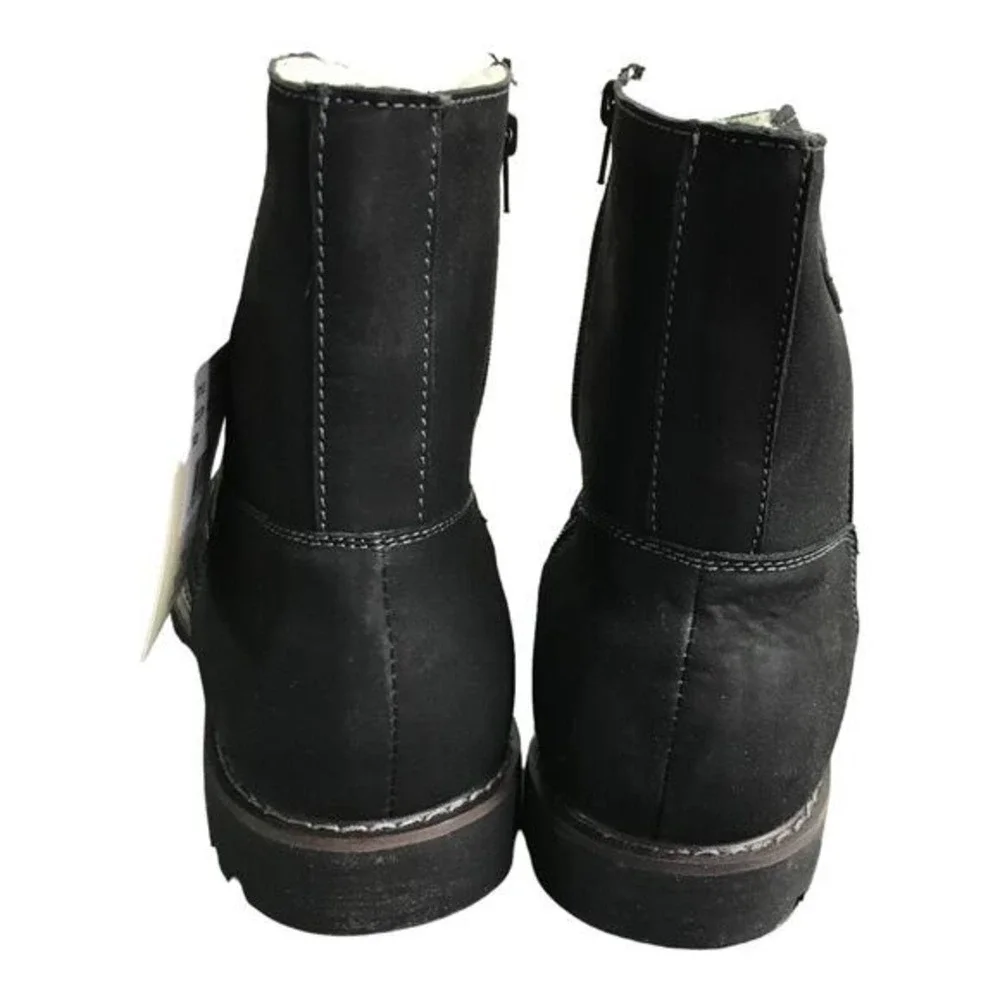 MUK LUKS‎ Boots Mens 11 Black Ankle Faux Suede Shearling Lined Zipper Lug Sole